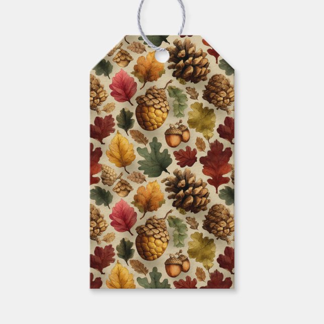 Vibrant Red Orange Pinecones Acorns Geschenkanhänger (Vorderseite)