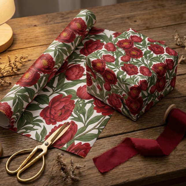 Vibrant Red Peony Collection Customizable Party  Geschenkpapier (Von Creator hochgeladen)