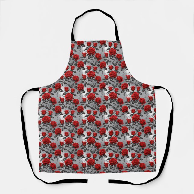 Vibrant Red Roses On A Metallic Silver Background  Schürze (Vorderseite)