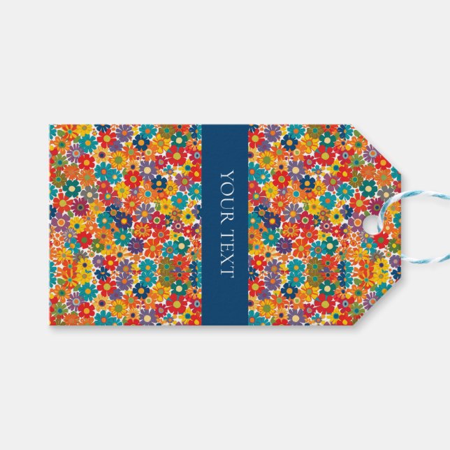 Vibrant Retro 60s Daisy Flower Power Pattern Geschenkanhänger (Vorderseite (Horizontal))