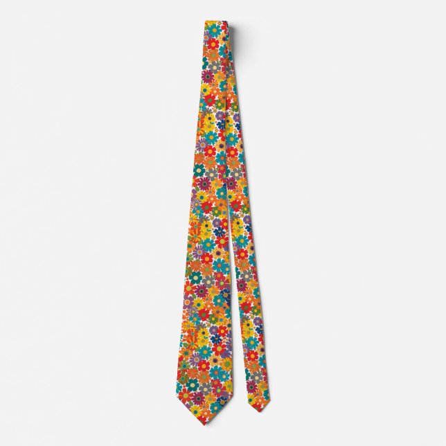 Vibrant Retro 60s Daisy Flower Power Pattern Krawatte (Vorderseite)