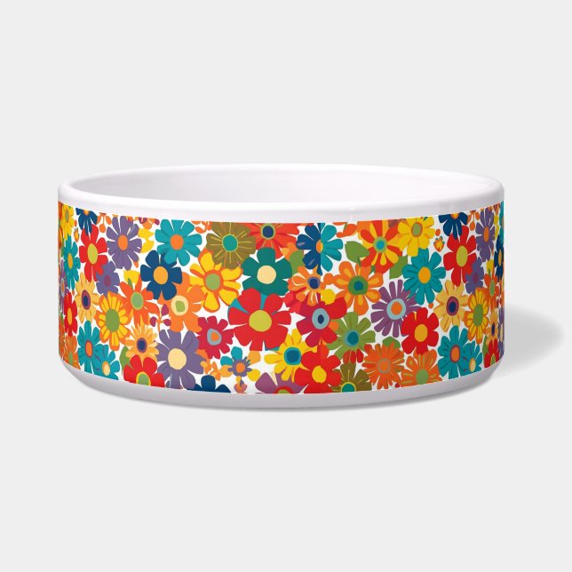 Vibrant Retro 60s Daisy Flower Power Pattern Napf (Vorderseite)