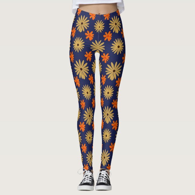 Vibrant Retro Daisy Floral Seamless Pattern Leggin Leggings (Vorderseite)