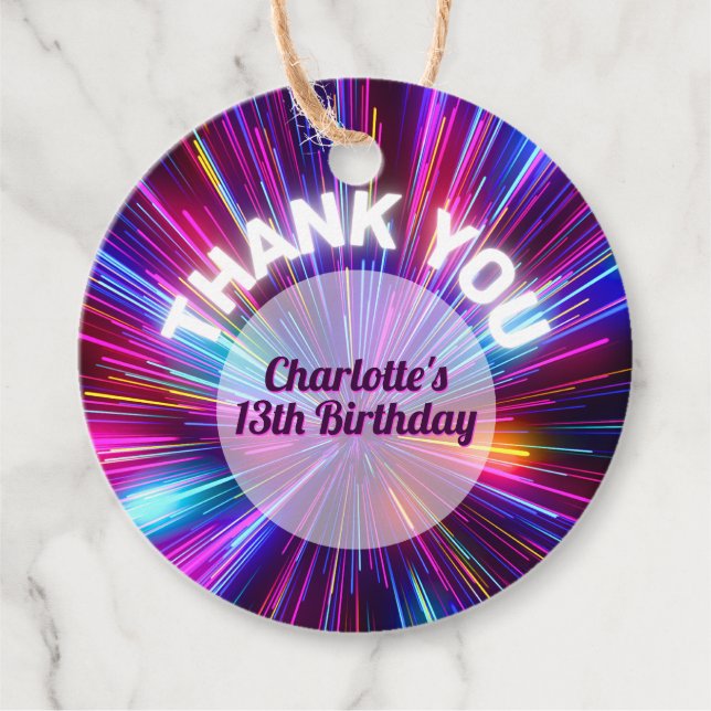 Vibrant Retro Neon Glowing Pink Purple Thank You Geschenkanhänger (Vorderseite)