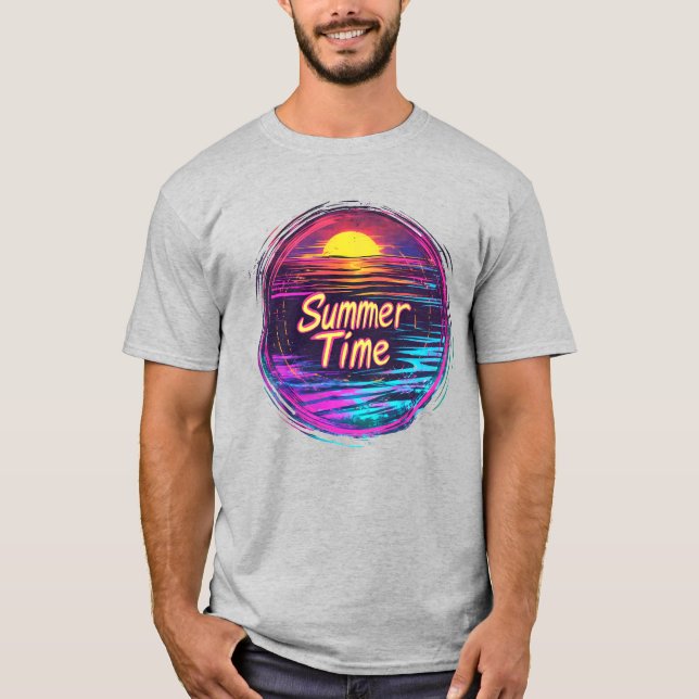 Vibrant Retro “Summer Time” Sunset T-Shirt (Vorderseite)