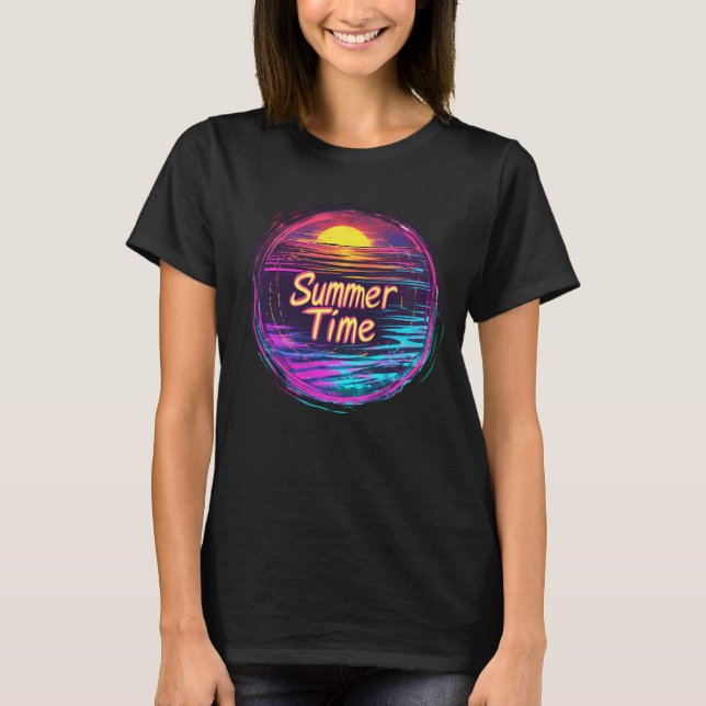 Vibrant Retro “Summer Time” Sunset T-Shirt (Vorderseite)