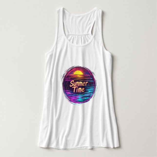 Vibrant Retro “Summer Time” Sunset T-Shirt Tank Top (Design Vorderseite)