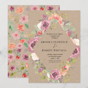 Vibrant Rustique Floral Kraft Faire-part de mariag