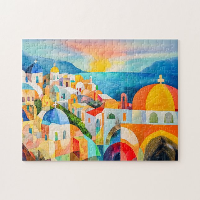 Vibrant Santorini with Colorful Domes (Horizontal)