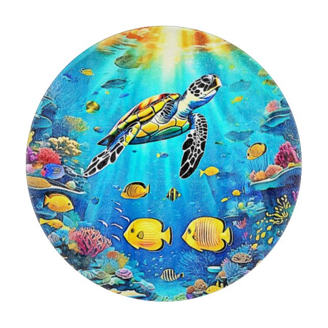 Vibrant Sea Turtle Reef Art Schneidebrett (Vorderseite)