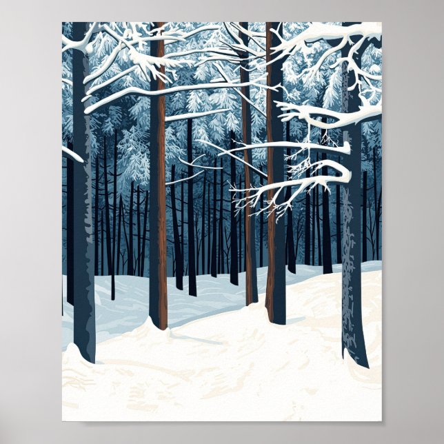 Vibrant Snowy Forest Winter Scene Poster Wall Art (Devant)