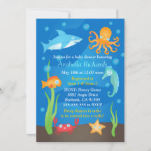 Vibrant sous la mer Baby Shower Invitations