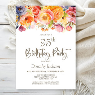 Vibrant Spring Floral 95. Geburtstagsparty Einladung