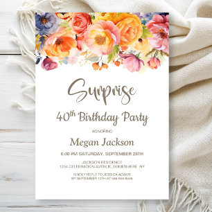 Vibrant Spring Floral Überraschung 40. Geburtstag Einladung