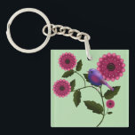 Vibrant Spring Floral with Cute Purple Bird Art Schlüsselanhänger<br><div class="desc">Bring the freshness of the garden into your home with this beautiful Spring illustration. Featuring a chubby purple bird resting on a flowering branch, surrounded by vibrant deep pink blooms and lush green leaves. This cheerful design is perfect for celebrating the season of new beginnings. It looks stunning on tote...</div>