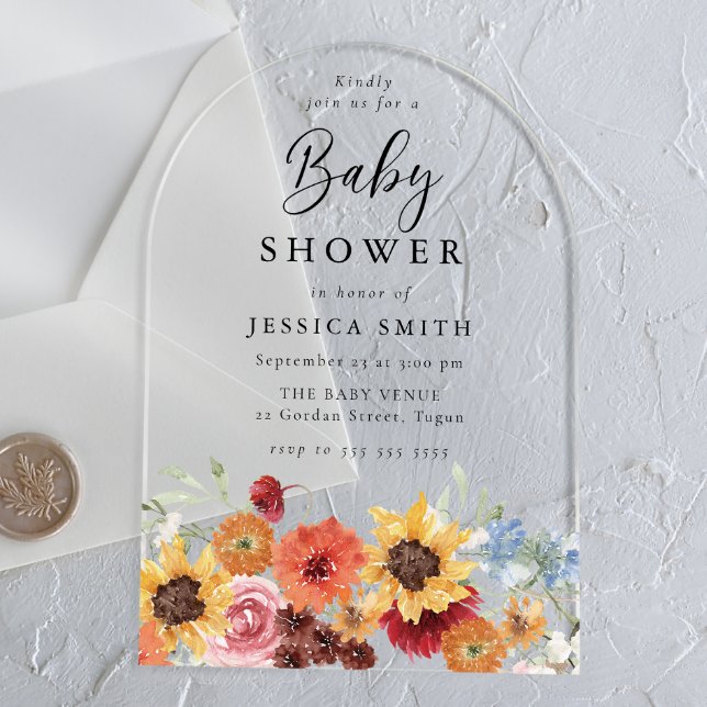 Vibrant Spring Watercolor Floral Baby Shower Acryleinladungen (Von Creator hochgeladen)