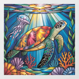 Vibrant Stained Glass Sea Turtle Ocean Design Fensteraufkleber
