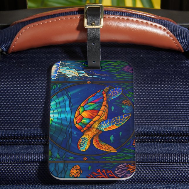 Vibrant Stained Glass Sea Turtle Ocean Design Gepäckanhänger (Vorderseite Insitu 2)