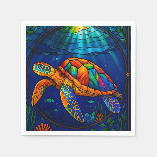 Vibrant Stained Glass Sea Turtle Ocean Design Serviette (Vorderseite)