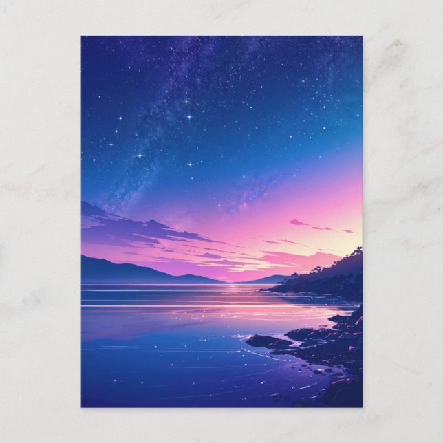 Vibrant Starry Night Coastal Sunset Postkarte (Vorderseite)
