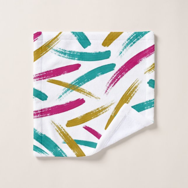 Vibrant Strokes,Teal, Magenta & Mustard pattern Badhandtuch Set (Waschlappen)