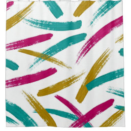 Vibrant Strokes,Teal, Magenta & Mustard pattern Duschvorhang