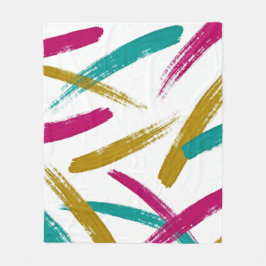 Vibrant Strokes,Teal, Magenta & Mustard pattern Fleecedecke