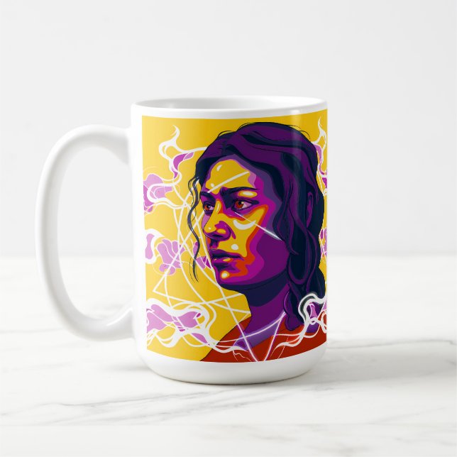 Vibrant Stylized Portrait with Abstract Elements Kaffeetasse (Links)