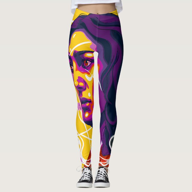 Vibrant Stylized Portrait with Abstract Elements Leggings (Vorderseite)