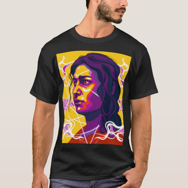 Vibrant Stylized Portrait with Abstract Elements T-Shirt (Vorderseite)