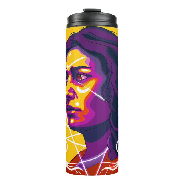 Vibrant Stylized Portrait with Abstract Elements Thermosbecher (Vorderseite)