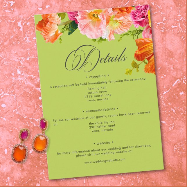 Vibrant Summer Floral Lime Orange Pink Wedding Begleitkarte (Von Creator hochgeladen)