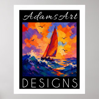 Vibrant Sunset Segelboot Ozean Impressionist Poster