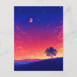 Vibrant Sunset Tree and Blood Moon Postkarte