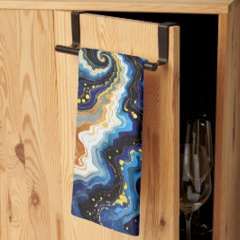 Vibrant Swirls of Blue and Gold 1 Geschirrtuch