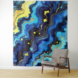 Vibrant Swirls of Blue and Gold 7 Wandteppich