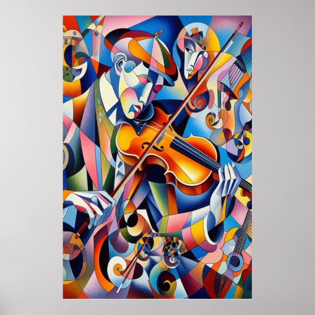 Vibrant Symphony: Abstract Violinist Art Poster (Vorne)