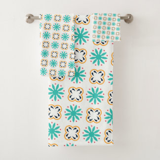 Vibrant Teal Orange Geometric Floral Pattern