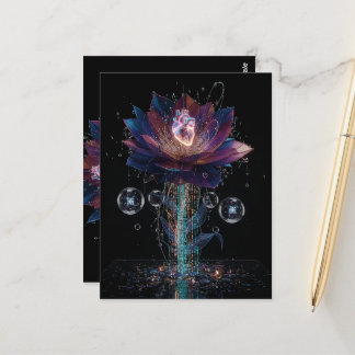 Vibrant Tech Blossom: Herz des Lichtkunstwerks Postkarte