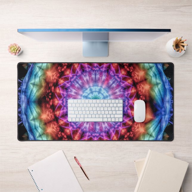 Vibrant Tie Dye Kaleidoscope Rainbow Mandala (Bureau 1)