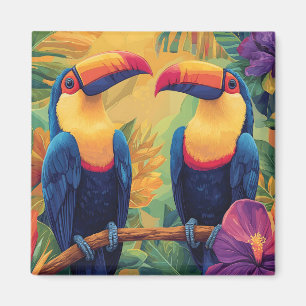 Vibrant Toucan Painting Tropical Birds in Paradies Magnet