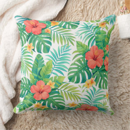 Vibrant Tropical Hibiscus Palm Leaves Kissen