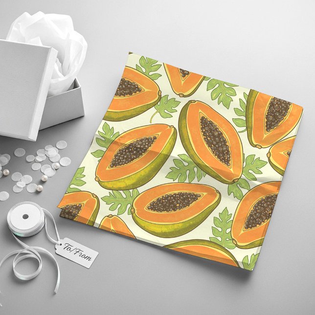 Vibrant Tropical Papaya Fruit and Leaf Pattern Geschenkpapier Set (Von Creator hochgeladen)