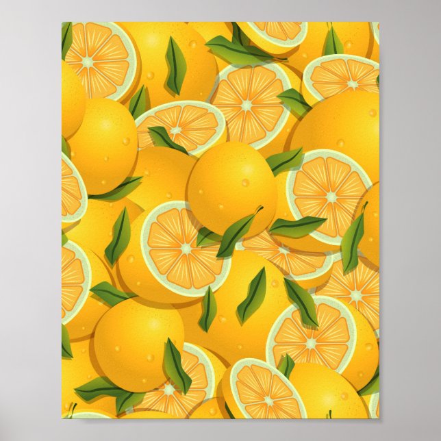 Vibrant tropical Yellow limes pattern Poster (Vorne)