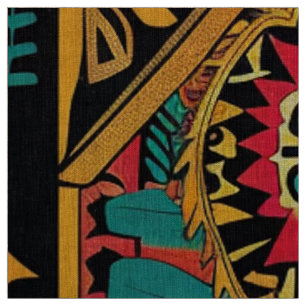 Vibrant Turquoise "Rêve aztèque" Tissu de lin arti