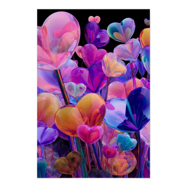 Vibrant Valentine Poster – Fantasy Hearts Design  (Devant)
