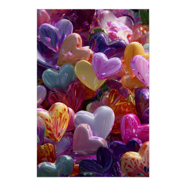 Vibrant Valentine Poster – Fantasy Hearts Design  (Devant)