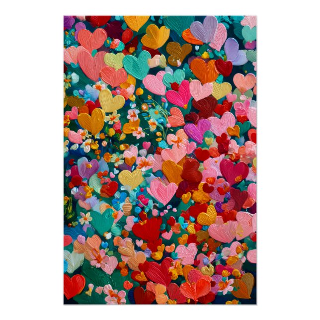 Vibrant Valentine Poster – Fantasy Hearts Design  (Devant)