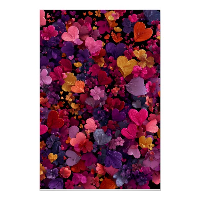 Vibrant Valentine Poster – Fantasy Hearts Design  (Devant)