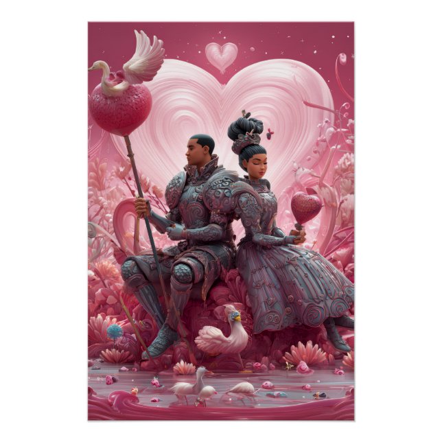 Vibrant Valentine Poster – Fantasy Hearts Design  (Devant)